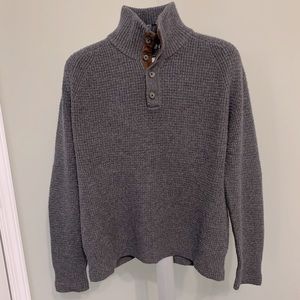 Men’s grey, high neck button sweater - elbow patch